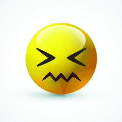 vector round yellow cartoon bubble Quivering Mouth Scrunched   emoticons comment social media Facebook Instagram Whatsapp chat comment reactions, icon template face emoji character message