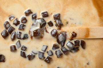 top view melted brown sugar tapioca milk tea flavor popsicle close up