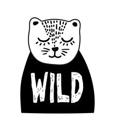 Wild cat with a smile and eyes closed.