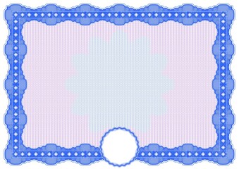 Sample blue frame with guilloche patterns. Color grid and space for seal