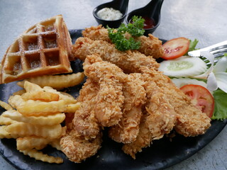 French Fries Waffle Chicken Set with Sauce