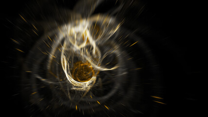 Abstract blurred golden and grey rays. Holiday background with fantastic light effect. Digital fractal art. 3d rendering.