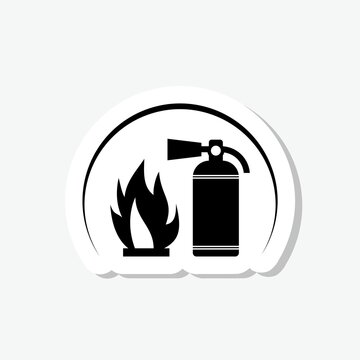 Fire extinguisher glyph sticker icon isolated on gray background