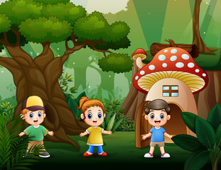 Happy kids playing in the park