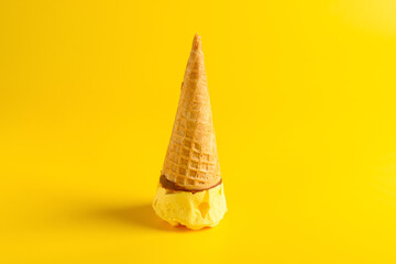 side view fresh durian flavor ice cone on a yellow background
