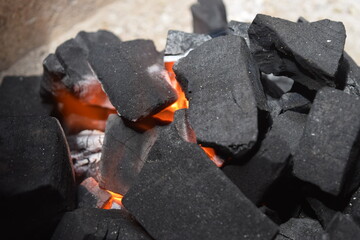 Charcoal with fire in the stove of the old Thai people in Thailand in Bangkok.