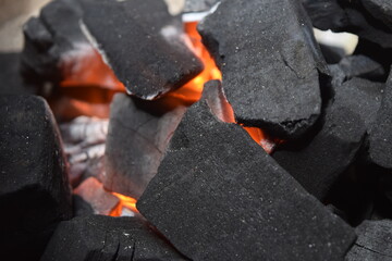 Charcoal with fire in the stove of the old Thai people in Thailand in Bangkok.