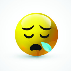 vector round yellow cartoon Snot   bubble Side Tear Sleepy emoticons comment social media Facebook Instagram Whatsapp chat comment reactions, icon template face emoji character message