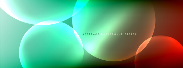 Vector abstract background liquid bubble circles on fluid gradient with shadows and light effects. Shiny design templates for text