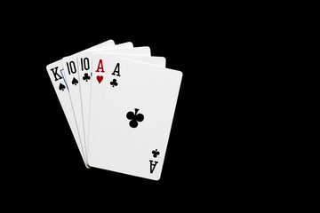 Two pair combination in poker on black background. Poker  combinations concept.