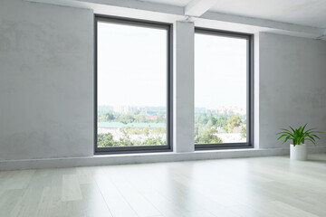 Fototapeta na wymiar Room Wall with Panoramic Window 3D Illustration