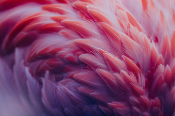 Fototapeta na wymiar Beautiful close-up of the feathers of a pink flamingo bird. Creative background. 