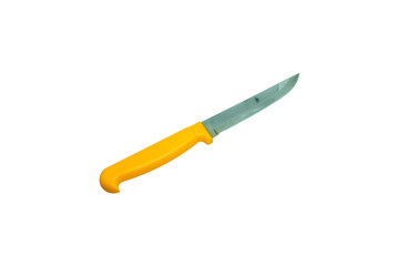 Kitchen knives that have been used, Yellow handle knives  isolated on white background, clipping path