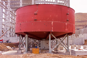 View of the flotation chemical tank (thickener tank) for the mineral separation in the mine plant....