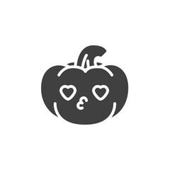 Pumpkin kissing face with heart eyes emoticon vector icon. filled flat sign for mobile concept and web design. Pumpkin emoji in love glyph icon. Symbol, logo illustration. Vector graphics