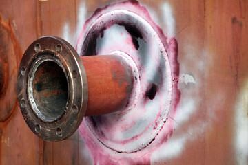View of the penetrant testing to reinforcment plate welds of the nozzle of the oil storage tank....