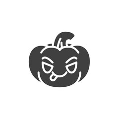 Pumpkin face savoring food emoji vector icon. filled flat sign for mobile concept and web design. Pumpkin emoticon stuck out tongue glyph icon. Symbol, logo illustration. Vector graphics