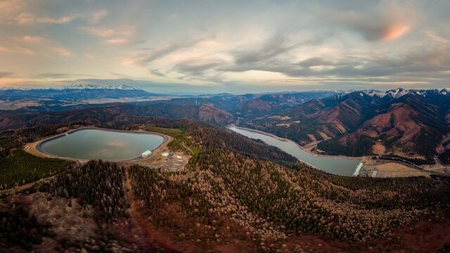 pumped storage hydropower plant in sunset under High Tatras