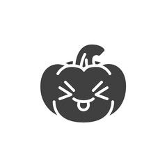 Pumpkin Squinting Face with Tongue emoji vector icon. filled flat sign for mobile concept and web design. Happy Halloween pumpkin emoticon glyph icon. Symbol, logo illustration. Vector graphics