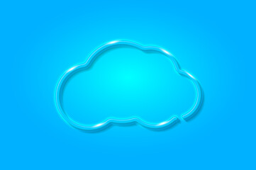 Cloud blue glowing 3D symbol, card template on blue background. Vector illustration