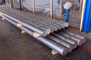 View of the ingots of the aluminium metal in the factory. Aluminium or aluminum is a chemical...