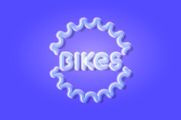 Bikes, bicycle emblem glowing 3D symbol, card template on blue background. Vector illustration