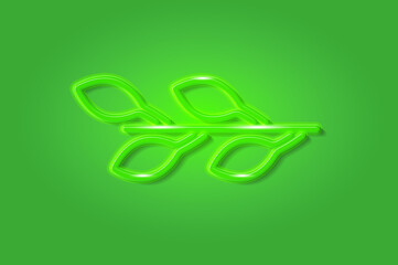 Obraz premium Branch with leaves glowing 3D symbol, card template on green background. Vector illustration