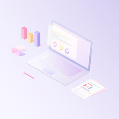 vector laptop with graphs and charts
