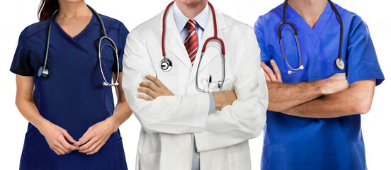 medical workers team with cross arms on white background