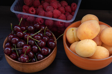 Fresh fruits on a black background