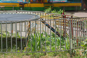 empty trampoline in children park