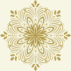 Oriental vector pattern with arabesques and floral elements. Traditional classic round golden ornament. Vintage pattern with arabesques