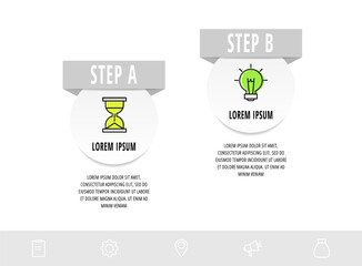 Infographics circles with 2 steps, labels. Line vector template. Can be used for diagram, business, web, banner, workflow layout, presentations, flow chart, info graph, timeline, content, levels.
