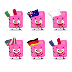 Air mattress cartoon character bring the flags of various countries