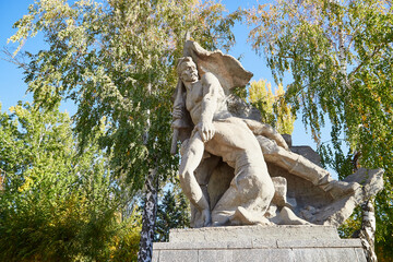 Volgograd, Russia - October 18, 2019: Monument in park of historical war complex Mamaev Kurgan in...