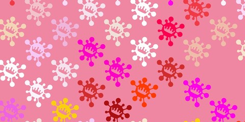 Light pink, yellow vector pattern with coronavirus elements.