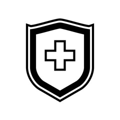 Medical health protection shield cross. Protected medicine guard shield icon concept. Safety mark badge