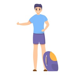 Student hitchhiking icon. Cartoon of student hitchhiking vector icon for web design isolated on white background