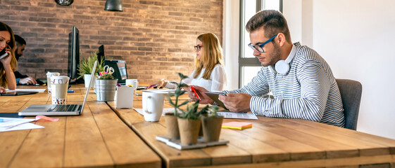 Businessman working in a coworking office