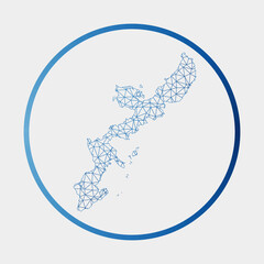 Okinawa Island icon. Network map of the island. Round Okinawa Island sign with gradient ring. Technology, internet, network, telecommunication concept. Vector illustration.