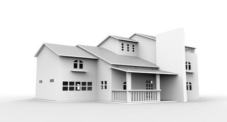 White Luxury House 3D rendering isolated