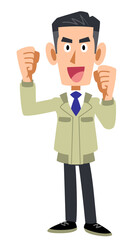 張り切る作業着の男性
