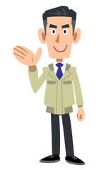 案内する作業着の男性
