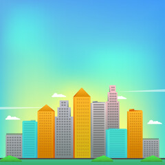 Fototapeta premium Urban landscape vector with buildings and bright sky suitable for illustration or background