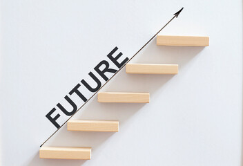 wooden stair made by wooden cube block with text FUTURE