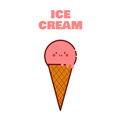 Ice cream cone icon. Ice cream logo. Kawaii cartoon style. Illustration vector.