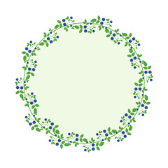 Round frame decorated in a circle with blueberry branches.