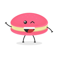Cute flat cartoon macarons illustration. Vector illustration of cute macarons with a smiling expression. Cute macaron mascot design