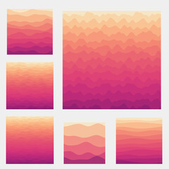 Abstract waves background collection. Curves in sunset dark colors. Authentic vector illustration.