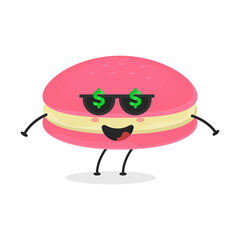 Cute flat cartoon macarons illustration. Vector illustration of cute macarons with a smiling expression. Cute macaron mascot design